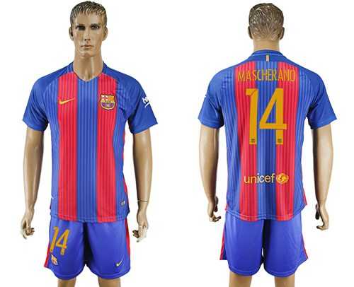 Barcelona #14 Mascherano Home With Blue Shorts Soccer Club Jersey